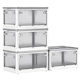 AZMKOO 収納ボックス 折り畳み 蓋付き 全方向から取り出せる キャスター付き 折り畳み コンテナ ボックス 衣装ケース 押し入れ 収納