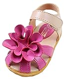 WIN ベビー おしゃれ 靴　フラワー モチーフ サンダル　夏 赤ちゃん キッズ 履き心地 柔らか マジックテープ ストラップ 滑り止め 付き 可愛い 花 女の子 シューズ (18cm, バラ色)