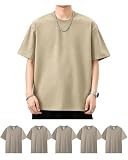 [SHOREKEEPER] 6.8OZ tシャツ メンズ 半袖 綿100% 5枚組 プレミアム インナーシャツ ゆったり ティーシャツ 丸首 無地 抗菌防臭 肌着 オールシーズン 複数色選び 男女兼用 (JP, アルファベット, 3XL, カーキ(5枚組))