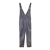 [RSWHYY] レディース サロペット オールインワン オーバーオール サスペンダー カジュアル 春秋 ロングパンツ Vネック つなぎ服 ゆったり 調節可能 チェック柄 学院風 グレー S
