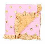 Baby Minky Receiving Blanket - 32 x 32 inches - Cotton Polyester - Pink with Gold Dots by My Sunshin