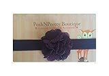2 Burlap Jute petite Flower baby PoshNPretty headband - Eggplant by PoshNPretty