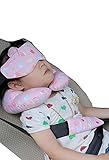 HanSi ふかふか 子供ネックピロー 車のシート ボディクッション枕 　クッション+ 枕 +頭固定バンド 簡単取付 ドライブのお子供に　誕生日へのギフト　ピンク