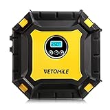 VETOMILE エアコンプレッサー 小型 空気入れ 電動ポンプ 高輝度LEDライト搭載 タイヤ 自動車 自転車 バイク 浮輪適用 DC12V車対応