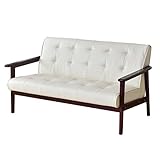 (DORIS) ソファ【ジル2P ホワイト】 ヴィンテージレザー　天然木フレーム レトロソファ 幅133cm 組み立て式