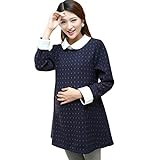 Tresor マタニティ 産前 産後 妊娠 初期 中期 後期 綿 素材 柔らかい生地 ゆったり 長袖 ワンピース ポケット付き 襟つき キュート TRAP-152876 ネイビーXL