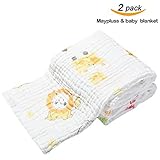 Maypluss Muslin Organic Cotton Baby Blanket in 41x41 inch, Gauze 6 layers,Super Soft Baby Bath Towel