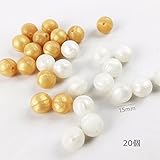 Mamimami Home 歯固め シリコーンビーズ ゴールド/パールホワイト 15MM DIY 看護アクセサリービーズ おしゃぶり 噛むガラガラ ネックレス 20個「BPAフリー」「FDA認可済」