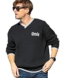 [ガッチャ] ウォッシャブル リブ ライン Vネック 畦編み セーター ベーシック 綿100 コットンニット 綿ニット ニット メンズ レディース 春 夏 スポーツ サーフィン カジュアル ウェア 服 251G1401 ブラック XS