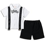 ベビー ボーイズ 半袖 フォーマル スーツ 男の子 上下 2点 セット ネクタイ サスペンダー 子供服 七五三 結婚式 発表会 (100, ホワイト)