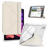 KeeFos ケース iPad Mini 7(A17 Pro 第7世代 2024)/iPad Mini 6(A15 第6世代 2021) 8.3インチ 対応 保護ケース A2993/A2995/A2567/A2568 透明 PC/TPU 保護カバー 取り外し可能 多機能スタンド 横置き 縦置き ペントレイ付き ipad mini 7/ipad mini 6 対応 カバー (ホワイト)