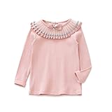 RoRykon 子供服 女の子ブラウス ガールズブラウス フォーマル リボン フリルブラウス 長袖 無地 入学式スーツ用ブラウス キッズTシャツ 丸襟 発表会 結婚式 七五三 (130CM, ピンク)