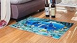Blue Sea テーマ ドルフィン 3D ドルフィン 魚 パターン ブルー バスルーム フロアカーペット－フランネルカーペット 防水性&スリップ防止 子供用 自宅 デコレーション 15.7"x23.