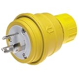 Woodhead 26W08G Watertite Wet Location Locking Blade Plug, Grounding Tab, 3 Wires, 3 Poles, Yellow, 