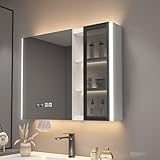 洗面鏡 壁掛け 洗面所 収納 おしゃれ 浴室 ミラー 曇り止め 洗面 化粧台時間表示 用紙取り出し穴付き ミラーキャビネット 洗面所 ミラーキャビネット 洗面所 照明付き ミラーキャビネットLEDライト付き (Color : White, Size : 70*13*70cm/27.6*5.1*27.6in)