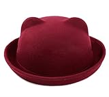 Butterme 子供用 可愛い キュート ウール ダービーハット ネコ耳 超萌 キッズ 秋冬 リボン フェルト ボーラーハット 無地