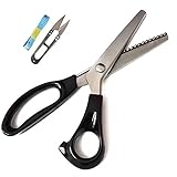 "Sweetimes 洋裁ハサミ24㎝ 裁ちばさみ 裁縫 裁断 DIY 手芸 プラス握りばさみ＆定規3点セット ストレートカット ジグザグカット マルカット No.61" (ジグザグ5mm)