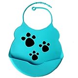RONGTONGDA 防水ベビービブ、幼児 よだれかけ 防水 食事 エプロン スタイ カートゥーン模様でおもしろ ベビー ビブ 赤ちゃんシリコン ゴムで使い安い 抜群 無毒性、安全 洗える (ブルー)