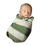 新生児の赤ちゃんかぎ針編みのニット写真の小道具の衣装衣装寝袋ぬいぐるみ毛布 (グリーン＆ホワイト)