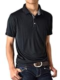 (アローナ)ARONA DRYストレッチ 吸汗速乾 ポロシャツ カラー配色 半袖 メンズ /M1.5/ 黒×カチオングレー L