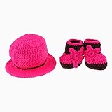 Perfk 新生児　　ユニセックス　　ニット　　　コスチューム　　写真の小道具　　帽子　　全3色 - ローズレッド