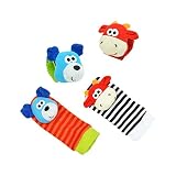 Hengsong 4 xベビー幼児ソフトおもちゃ動物Wrist Rattles手Foots Finders Developmentalおもちゃ(犬)