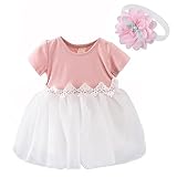EVESUN ベビー服 チュールワンピース 1歳キッズ用 子供かわいいドレス スカート + 新生児ヘアバンド レース花　入園式 卒園式 赤ちゃん 誕生日 出産祝い ベビースーツ 綿 通気 ふわふわ 女