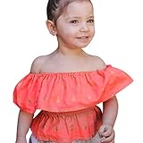 菲服 ベビーキッズガールズ幼児オフショルダープリントソフトキュートなTシャツ衣装トップス (18M（90）)