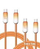 TOMSING USB Type Cケーブル 2本セット/1m 3A/60W急速充電 PD対応 タ高耐久ナイロン イプc ケーブル 充電 for iPhone 16 / 15 /iPad Pro/MacBook/Galaxy/Xperia/その他 Android 等機器対応 グラデーション アイスブライト（オレンジ·2本セット，1m）