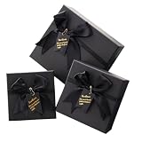 ギフトボックス プレゼント用 15×15×7cm＋20×18×8cm＋25.5×20.5×10cm 3サイズセット ブラック ラッピング 箱 リボン付き おしゃれ 贈り物用 NYANDELMO ND-0175-R06-BX-MIXSET15-20-25.5