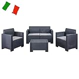 ガーデンテーブルセット ソファ4点セット NEW STAR SET ブラック （樹脂 ラタン調 屋外 イス テーブル ガーデン バルコニー イタリア製）