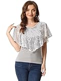[Allegra K] トップス スパンコール ブラウス ダブルレイド ディープ Vネック オープンスリーブ オーバーレイ ハロウィン衣装 レディース グレー XL