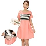 マタニティ 授乳服 ワンピース 授乳服可愛い[服を 着たまま 簡単 授乳] 赤ちゃん との 外出に! マタニティウェア授乳口付き 大きくサイズ (XL, ピンク)
