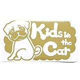 ゴールド（金） 犬 パグ お座り Kids in the car キッズ イン ザ カー キッズインカー ステッカー 窓ガラス用シールタイプ 車 戌 干支 動物