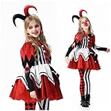 [TUTUJI] ピエロ コスプレ マジシャン キッズ 衣装 子供 ハロウィン 仮装 レディース 道化師 コスプレ 可愛い おもしろ 大きいサイズ 赤 黒 ワンピース女の子 変装 子ども 子供服 男の子 ピエロコスチューム (レッド, 140cm)