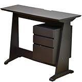 デスク 薄型 チェスト デスク ラック付き 天然木 タモ材 PCデスク パソコンデスク 書斎机 引出 勉強机 木製 幅90cm ダークブラウン LS-681DB