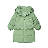 POTOJP 無地 ロングコート ダウンジャケット キッズ ダウンコート 子供服 長袖上着 クマ耳フード付き アウター ジャケット 防寒 綿服 通学 普段用 男女兼用 (110, GN)