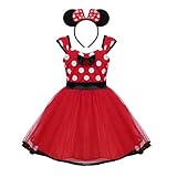 （ヘイトライ）heytr ハロウィン 衣装 子供ドレス ディズニー なりきり 変身 ミッキーマウス コスチューム キッズ ミニードレス ワンピース ミニーカチューシャ 2点セット (レッド, 80)