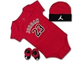(ジョーダン)Jordan ベビージョーダン 3点セット ロンパース 帽子 ソックスシューズ（並行輸入品) (赤黒白)