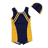 正規品 子供水着 女児水着 男児水着 ネイビー/ピンク キッズ水着 帽子付き水着 スイムキャップ UPF50+素材使用 (11T(130-140), ネイビー)
