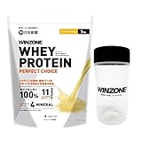 WINZONE（ウィンゾーン）ホエイ プロテイン パーフェクトチョイス 1kg 【シェイカー付き】 リッチバナナ風味 国内製造 11種ビタミン 4種ミネラル モンドセレクション最高金賞 日本新薬