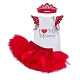 funkeet Baby I Love Mommy Outfitジャンプスーツロンパースチュチュスカートとヘッドバンド カラー: ホワイト