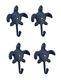 セットの4ブルーメタリックFinsh Cast Iron Sea Turtle壁フック