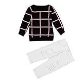 leewa幼児キッズガールズ格子柄Tシャツトップス+ Rippedパンツ カラー: ブラック