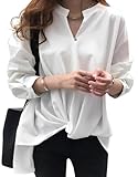 [アスペルシオ] エレガント シャツ きれいめ 長袖 トップス レディース ブラウス プルオーバー ギャザー 可愛い ロングシャツ とろみ オフィス リボン vネック カットソー バルーン フォーマル 着痩せ かわいい 薄手シャツ オーバーサイズ 袖ボリューム シースルー スクール 韓国風 レトロ フリル パフスリーブ ゆるかわ チュニック aライン 就活 フレア袖 スキッパー (L) ホワイト