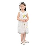 Liebeye 女の子プリンセスドレス ノースリーブ スターパターン ファッショナブル ラウンドカラー ドレススカート ホワイト 100cm