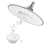powstro音楽雨ヘッドwithワイヤレスBluetoothスピーカーハンズフリーコールシャワーヘッドDramaまたはシャワーで再生リスト右に