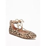 オールドネイビー OLD NAVY/ スエードレースアップフラッツ レオパード シューズ 20cm【並行輸入】