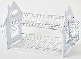 ディッシュラック ＜シンプルデザイン 2段式 食器棚＞ 水切り皿立て [W43×D29.5×H33cm(サイドラックあり：W54×29.5×H33cm)](ホワイト)【弁天インテリア】