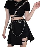 [ＯＩＵＹＵＥ] レディース スカート＆ホットパンツ ベルト付き ショート丈 地雷系 黒 ミニスカート Y2Kショートスカート ゴスロリ ストリート系 ゴシックスカート サブカル系(Q黒)